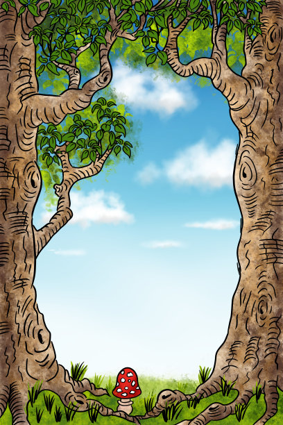 由卡通树组成的框架，用于景观复制空间图片下载