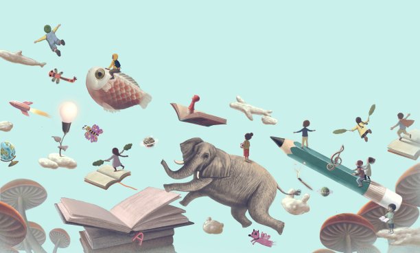 书，教育和孩子。回到学校。学习和儿童梦想概念艺术。图片下载