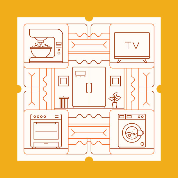 家用电器线图标集和横幅设计图片下载