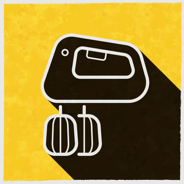 搅拌机。图标与长阴影的纹理黄色背景图片下载