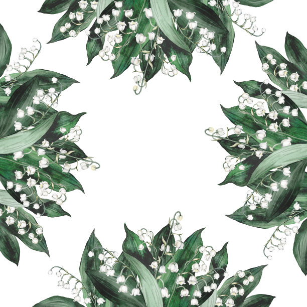 水彩横幅与春天的山谷百合枝。水彩春天的山谷百合花，婚礼花束。装饰元素的贺卡。插图图片下载