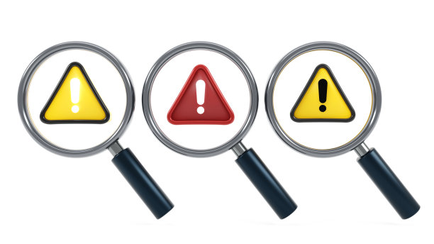 3D渲染放大镜与感叹号图标，错误搜索，问题发现图标在孤立的白色背景图片下载