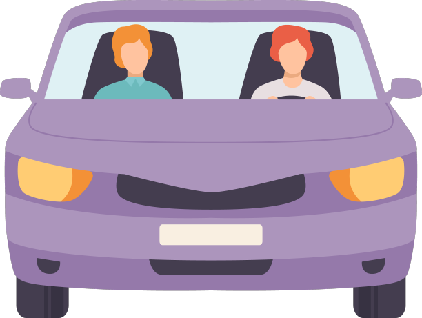 紫丁香车，司机和乘客的正面视图图片下载