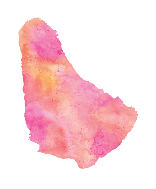 巴巴多斯水彩光栅地图插图珊瑚色图片下载