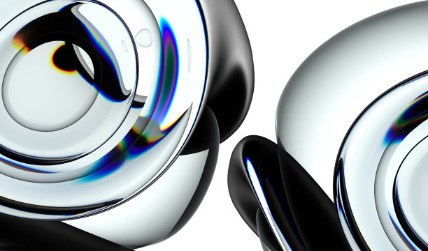 抽象艺术3d渲染3d背景，部分超现实的冰玻璃雕塑呈球形圆曲线螺旋线形式，白色背景上有色散棱镜效果图片下载