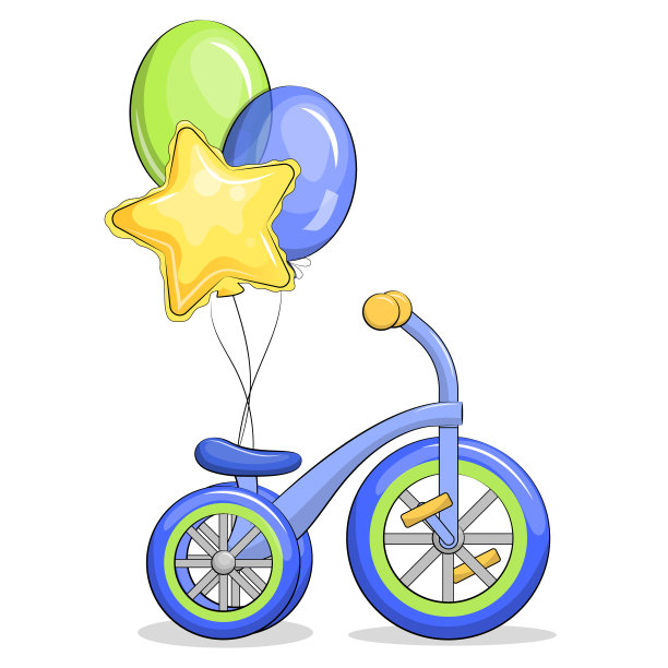 可爱的卡通蓝色儿童三轮自行车气球。图片下载