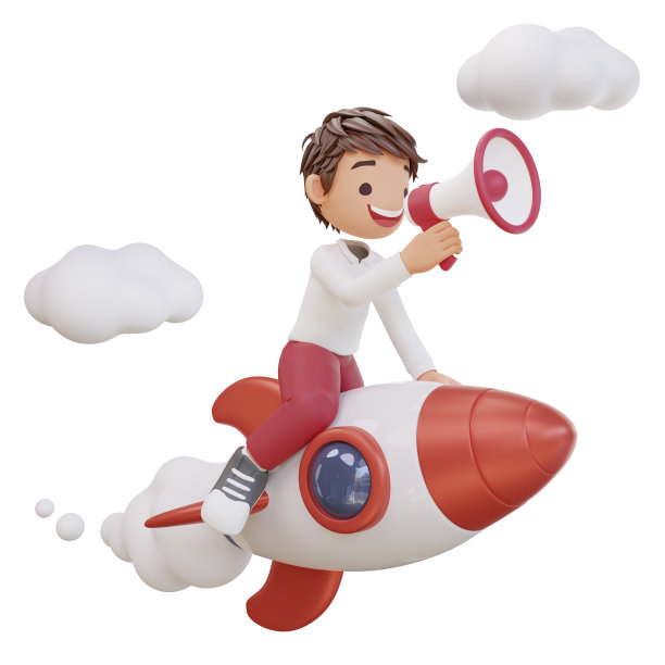 3d渲染可爱的学生角色在火箭上飞行图片下载