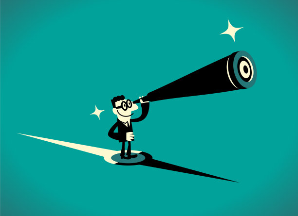 站在指南针上的商人用望远镜观察图片下载