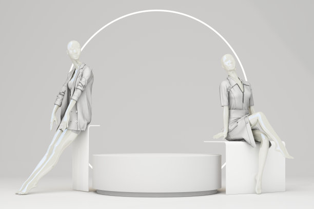 促销和折扣的概念女装与人体模型试穿衬衫穿女装与空间的广告在一个柔和的背景。三维渲染图图片下载
