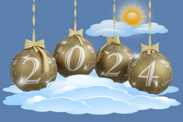 2024年新年。新的一年2024与圣诞装饰- 3D插图图片下载