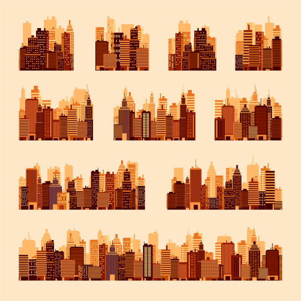 城市的轮廓。城市景观，城镇天际线，水平全景。市中心有各种各样的建筑、房屋和摩天大楼。矢量图图片下载