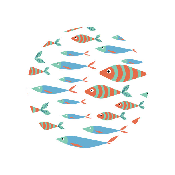无缝圆形图案的卡通鱼。图片下载