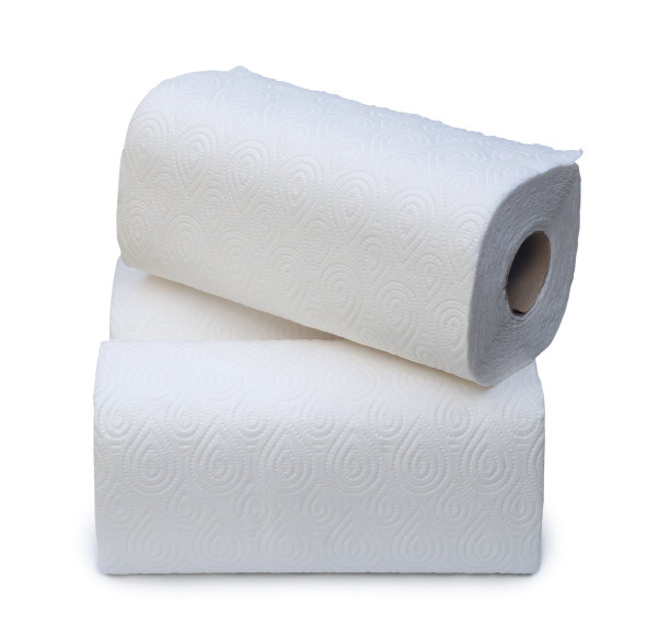 长而大的薄纸卷叠在白色的背景上，有剪切路径。图片下载
