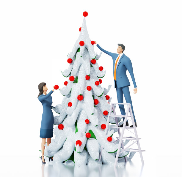 成功的商人装饰圣诞树。成功的一年，对未来3D渲染插图的积极希望图片下载