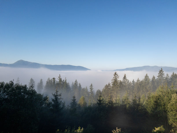 雾蒙蒙的喀尔巴阡山脉景观图片下载