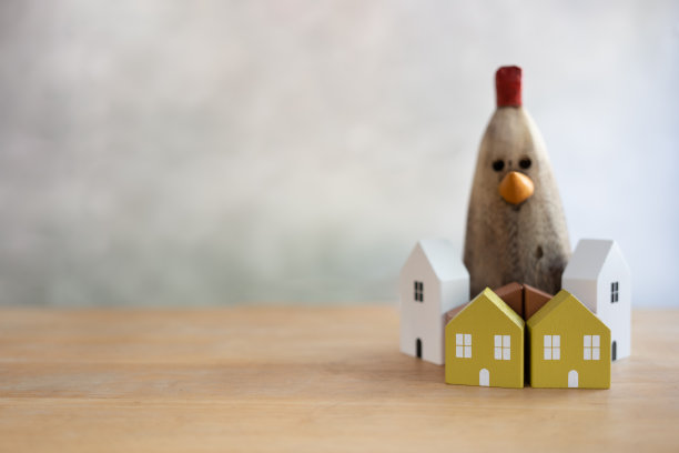 许多小木屋都有可爱的小鸡模型图片下载