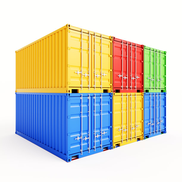 集装箱堆叠在一起，孤立在白色上图片下载