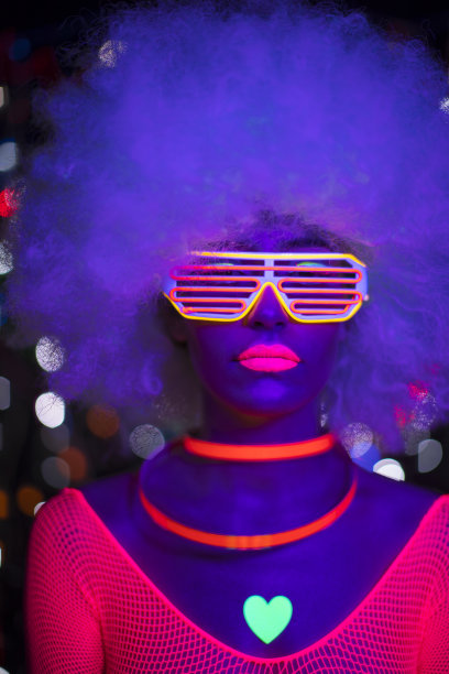 穿着发光紫外线服装跳舞的女性图片下载