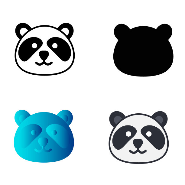 抽象平面熊猫头剪影插图图片下载