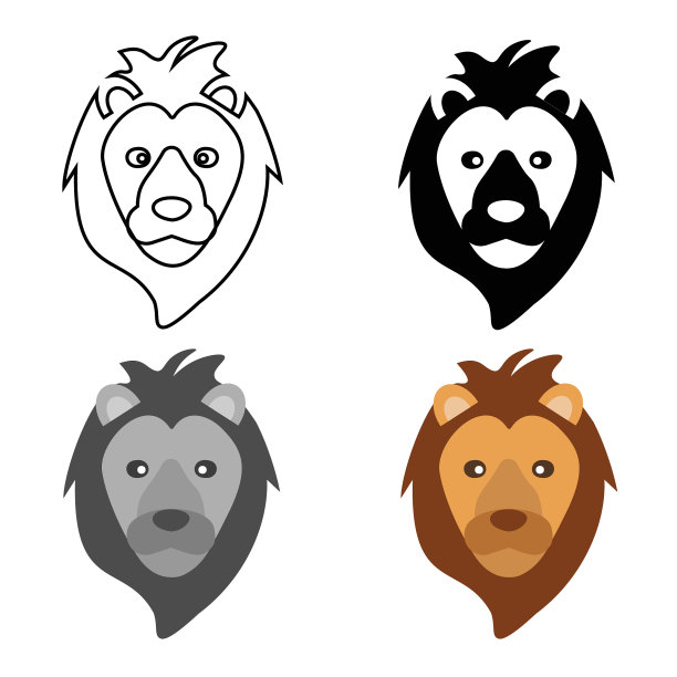 抽象平面狮子头剪影插图图片下载