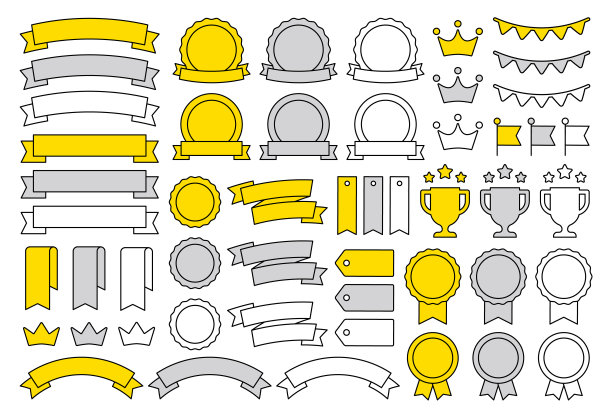 丝带和奖励装饰图标集矢量插图图片下载
