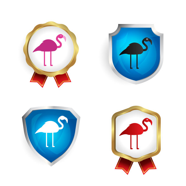 摘要扁平火烈鸟动物徽章和标签收集图片下载