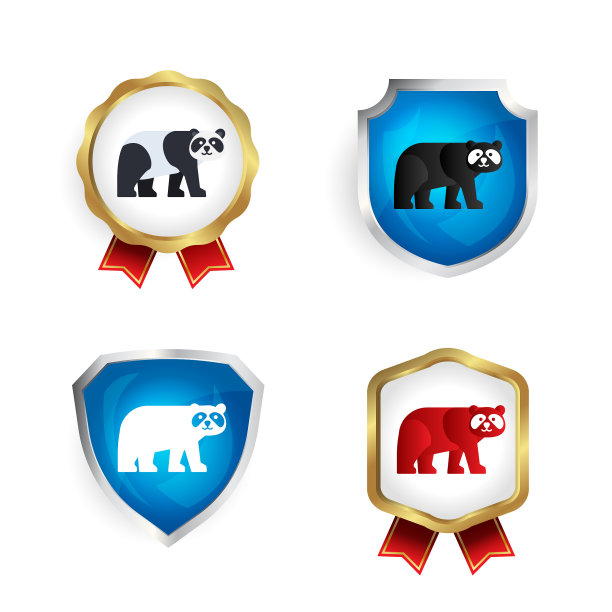 平面熊猫动物徽章和标签收集图片下载