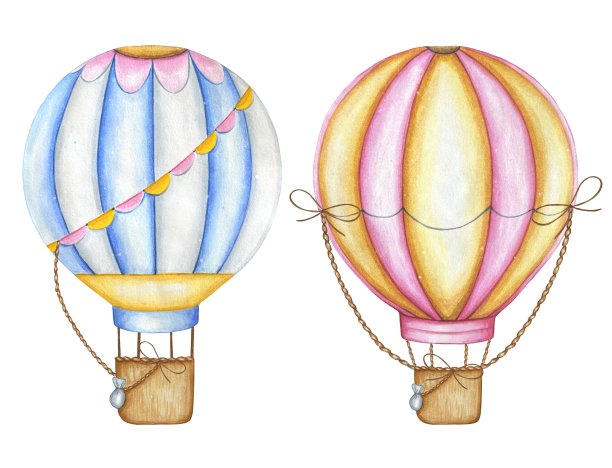 手绘水彩画集与气球。理想的儿童印刷品，海报，邀请图片下载