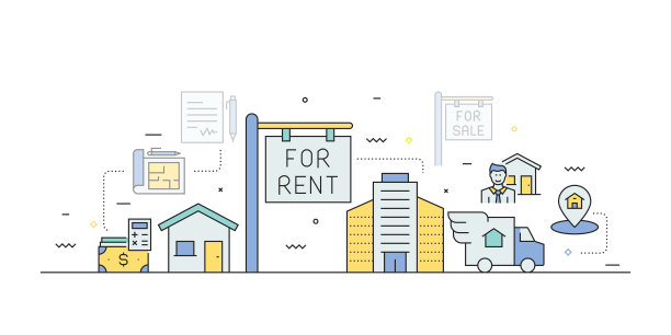 房地产相关的线条风格横幅设计网页，标题，宣传册，年度报告和书籍封面图片下载