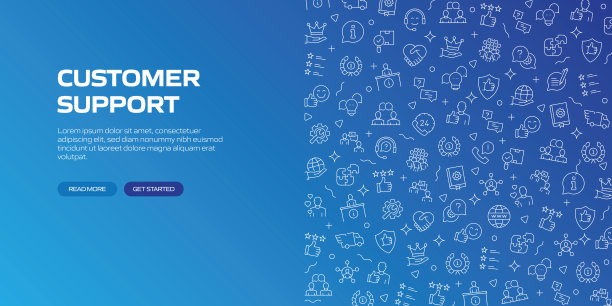 客户支持网站横幅与线性图标，时髦的线性风格向量图片下载