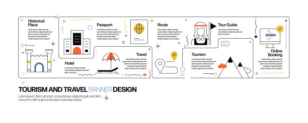 旅游和旅游概念，线风格矢量插图图片下载