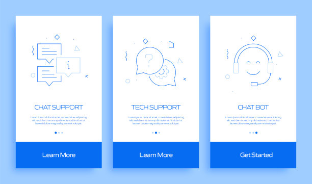 帮助和支持概念Onboarding移动应用程序页面屏幕与平面图标。UX, UI设计模板矢量插图图片下载
