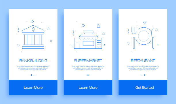 城市生活概念车载移动应用程序页面屏幕与线图标。用户体验，UI设计模板矢量插图图片下载
