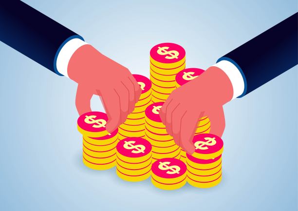 企业投资理财概念，手握金币堆叠理财图片下载