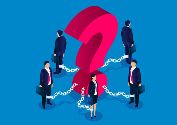 一群商人被一个巨大的问号束缚着，一群商人被问题和困难困扰着图片下载