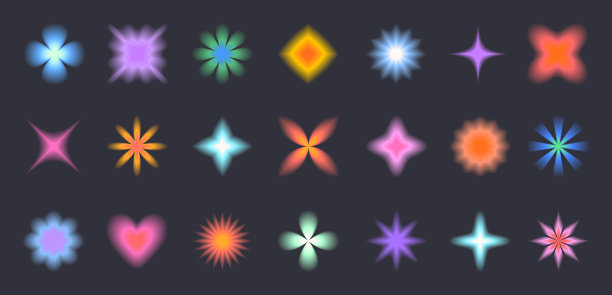 矢量集模糊梯度形状在90年代的风格。抽象模糊的图标或符号在千年虫美学图片下载