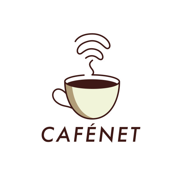 咖啡杯与WiFi矢量图标设计矢量，创意概念模板图片下载