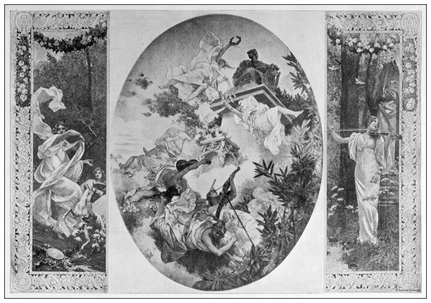 Antique image: Théâtre national de l'Opéra-Comique, Paris, Decoration paintings, "Glorification of music" by Edouard Toudouze图片下载