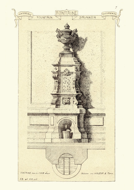 法国新古典主义建筑，喷泉设计，巴黎，19世纪图片下载