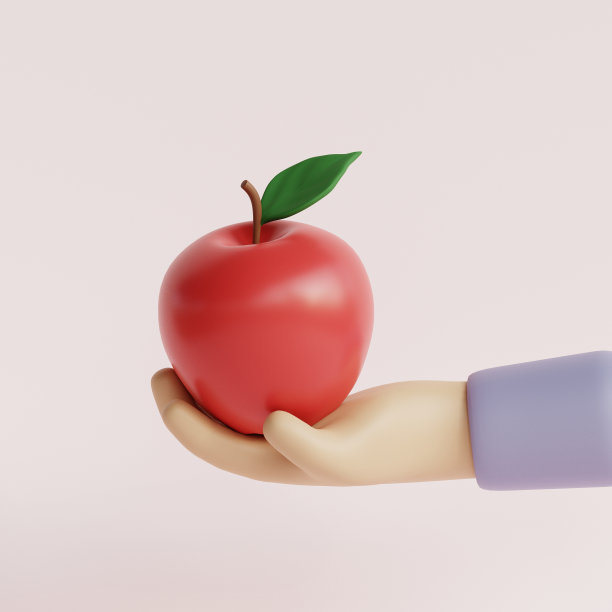 卡通手捧苹果。3d渲染图图片下载