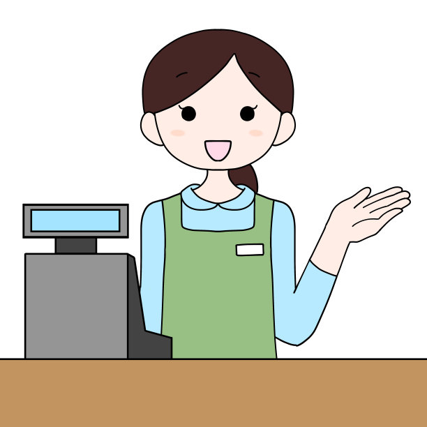 一个在超市收银台工作的女人的插图图片下载