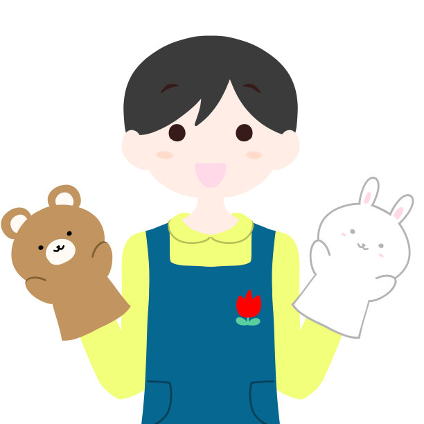 年轻的男托儿所工作人员微笑着表演木偶戏图片下载