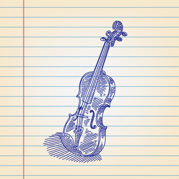 小提琴画在横格纸上图片下载