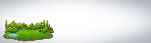 有旅游和度假背景。3d插图与切割的地面和草地景观。岛上的树。生态设计理念。横幅模型。图片下载