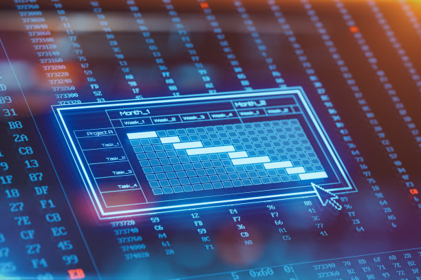 数字液晶显示器上的甘特图。图片下载