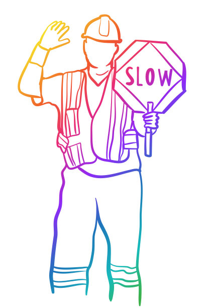 道路建设减速标志彩虹图片下载