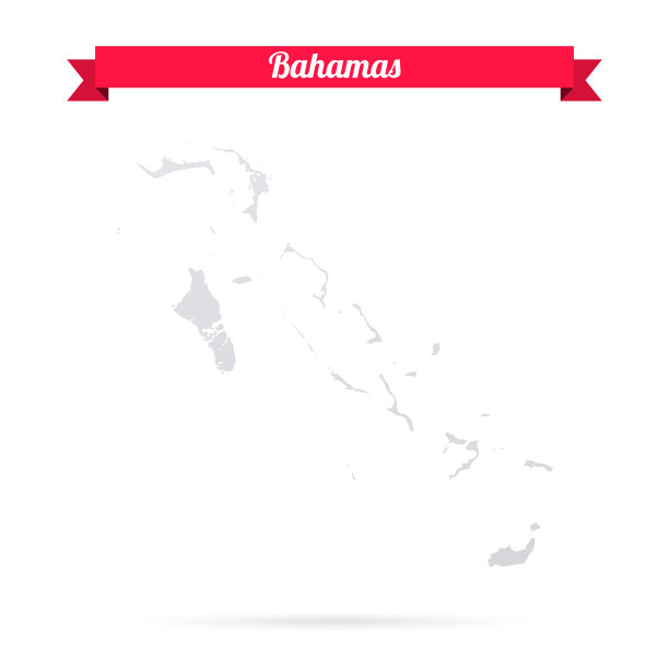 巴哈马群岛地图，白色背景，红色横幅图片下载