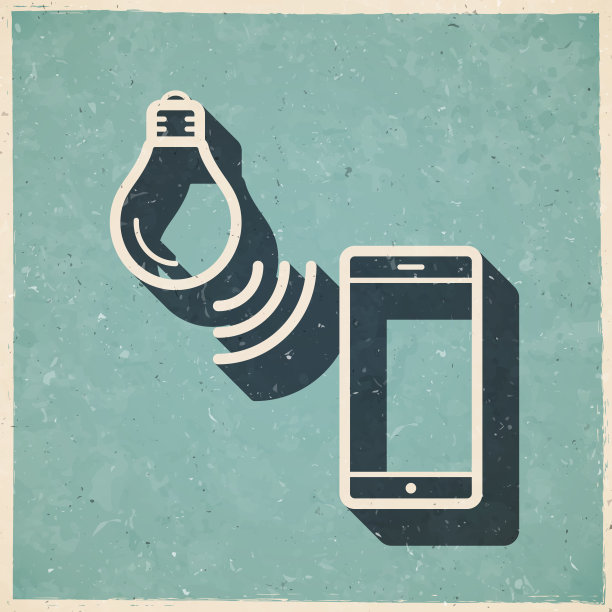 带智能手机的智能灯泡。图标复古复古风格-旧纹理纸图片下载