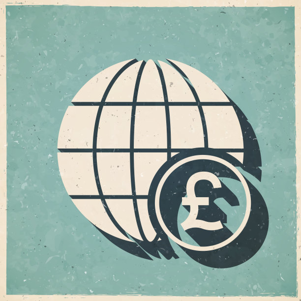 地球仪上有“磅”号。图标复古复古风格-旧纹理纸图片下载