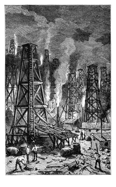 1888年晚上在美国的石油钻塔上图片下载